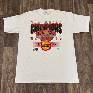 VTG 1995 Houston Rockets Shirt Men's 2XL White NBA World Champions Back To Back